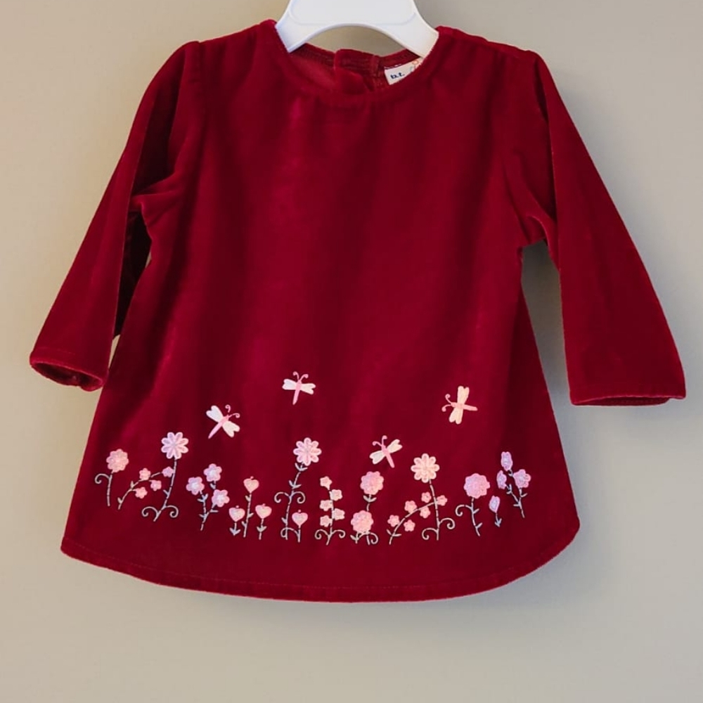 Red soft long sleeved embroidered dress